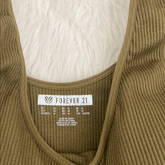 Olive Ribbed Crop Top (padded) - Picture 2 of 2